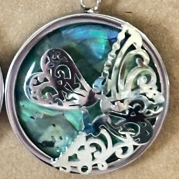 316L Stainless Steel -Genuine Abalone shell dragonfly earrings round. NWOT - Picture 11 of 13